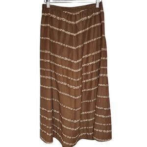 Talbots Petites Womens Brown Stretch Chevron Midi Skirt Sz 6P Boho Cotton Blend
